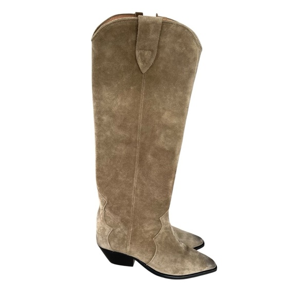 Isabel Marant Denvee Suede Knee High Boots Western Burnished Toe Taupe EU 38 - Picture 2 of 16